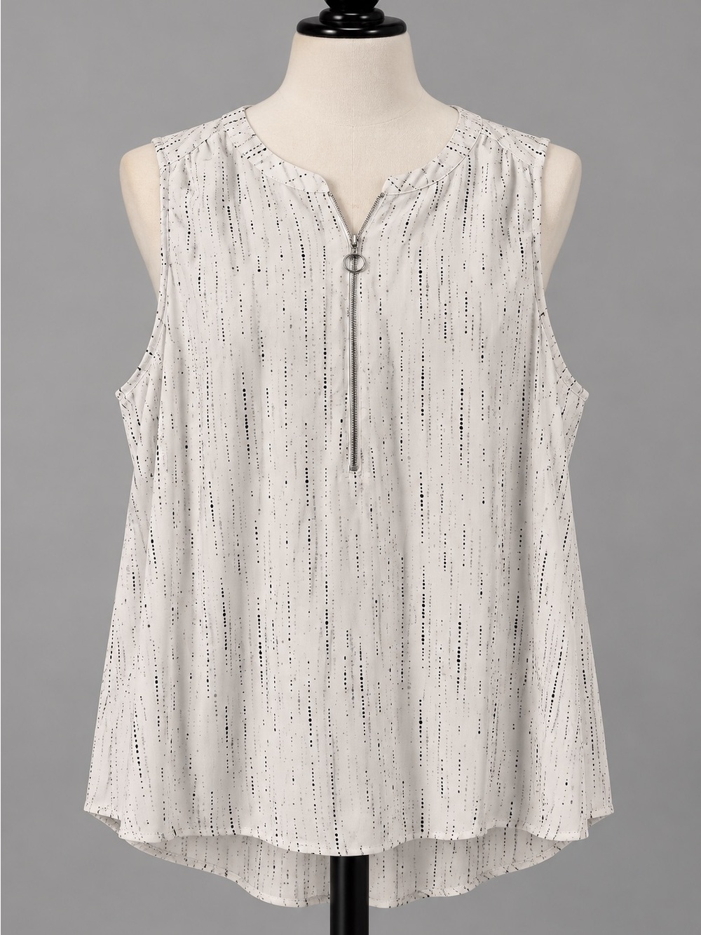 White Black Dotted Zip Front Blouse XXL Apt. 9